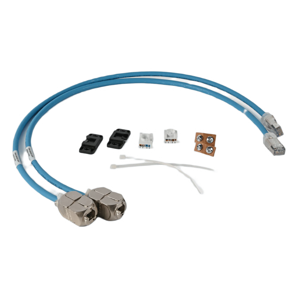 2 CABLES IN-LINE PARA CONEXIÓN EN CAMPO DE JACK A PLUG RJ45 CAT6A / BLINDADO S/FTP / PATCH CORD AZUL 0.5 M / IDEAL PARA ACCESS POINT, CÁMARAS IP Y GABINETES CON ESPACIOS REDUCIDOS / CM/LSOH-1 / 28 AWG / COMPATIBLE CON POE / 2 PIEZAS