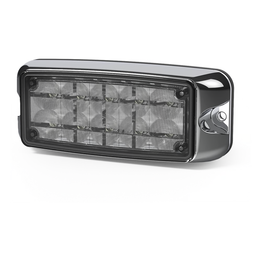 LUZ DE ADVERTENCIA DE 10 LED, AMBAR/BLANCO, 5X2 PULGADAS, LENTE TRANSPARENTE, BISEL CROMADO