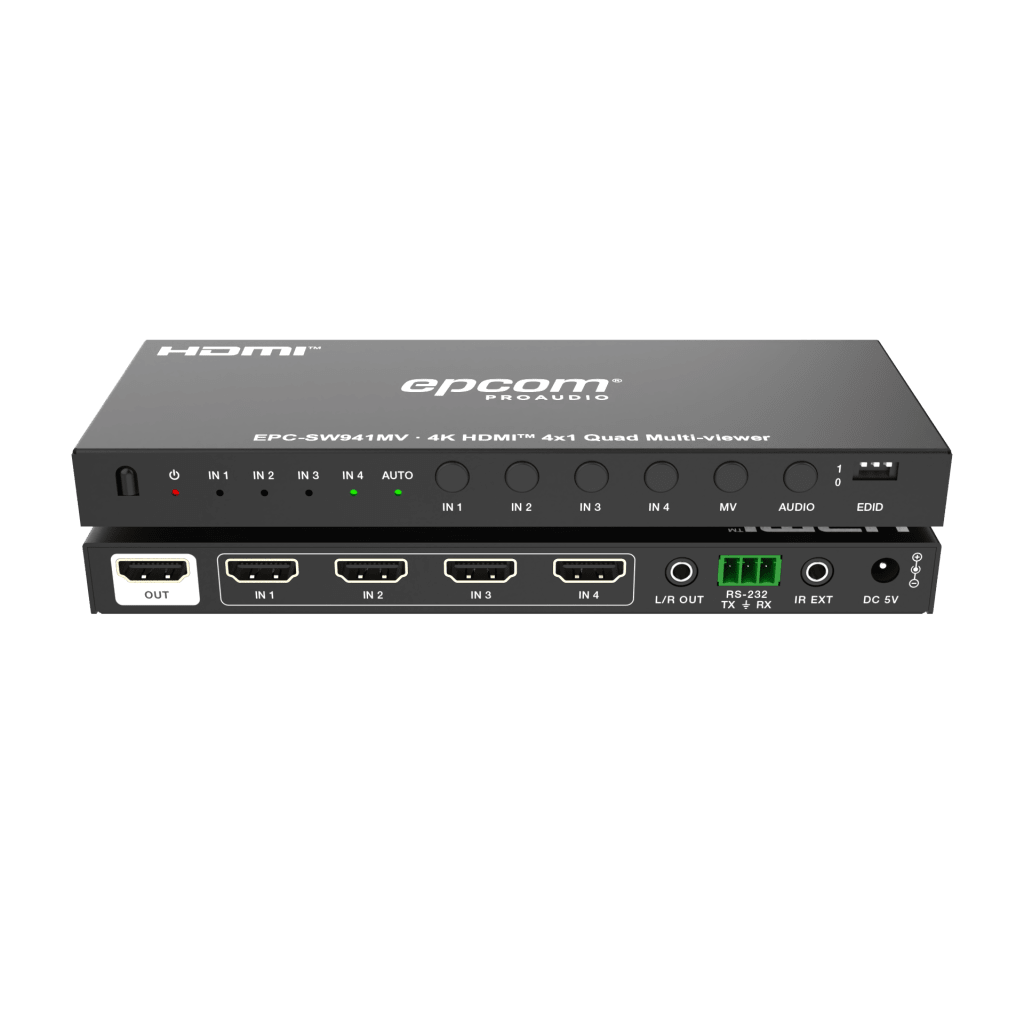 MULTIVISOR HDMI 4X1 | 4K@30HZ | VISTA CUÁDRUPLE | CAMBIO AUTOMÁTICO/MANUAL | CONTROL IR-ProAV-EPCOM PROAUDIO-Bsai Seguridad & Controles