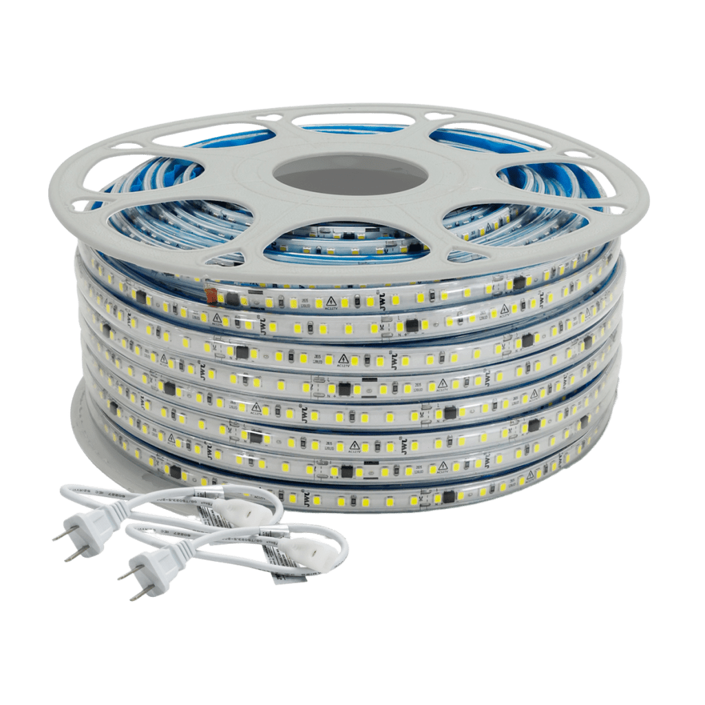 MANGUERA LED LUMINOSA BLANCA DE RESINA TRANSPARENTE Y FLEXIBLE / PARA USO INTERIOR O EXTERIOR / CARRETE DE 50 M/ 110V CA  4.2 A/ 500 W POTENCIA / T.C.C. 6500 K.