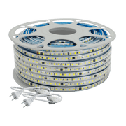 MANGUERA LED LUMINOSA BLANCA DE RESINA TRANSPARENTE Y FLEXIBLE / PARA USO INTERIOR O EXTERIOR / CARRETE DE 50 M/ 110V CA  4.2 A/ 500 W POTENCIA / T.C.C. 6500 K.