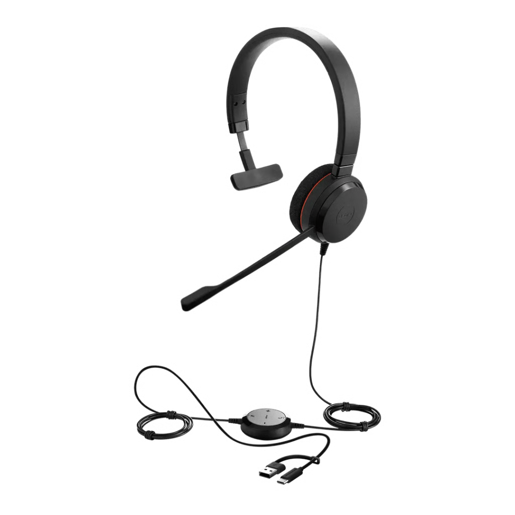JABRA EVOLVE 20 MONO CON CONEXIÓN USB C/A, MICRÓFONO CON CANCELACIÓN DE RUIDO DE ULTIMA GENERACIÓN, CONFIGURACIÓN PLUG AND PLAY (4993-829-269)