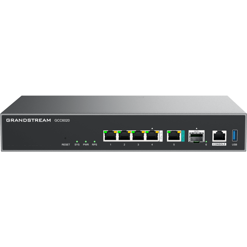 DISPOSITIVO DE CONVERGENCIA DE REDES GCC6020 / ROUTER VPN / FIREWALL DE PRÓXIMA GENERACIÓN / IP PBX / SWITCH DE RED / 4 PUERTOS GIGABIT ETHERNET / 1 PUERTO SFP+ 10 GIGABIT / 1 PUERTO 2.5 GIGABIT / ADMINISTRACIÓN EN LA NUBE GDMS / MONT-Networking-GRANDSTREAM-Bsai Seguridad & Controles