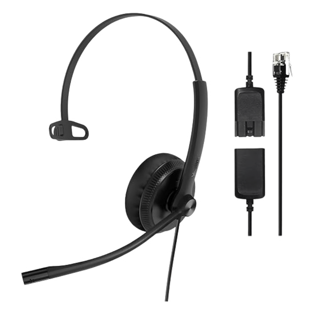 DIADEMA ALÁMBRICA YHS34 MONO DE YEALINK QD A RJ9 CON ALMOHADILLAS DE CUERO