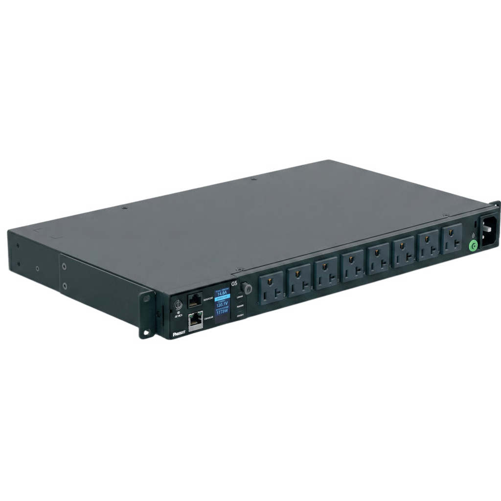 PDU MONITOREABLE (MI) PARA DISTRIBUCIÓN DE ENERGÍA, ENCHUFE DE ENTRADA NEMA 5-15P, CON 8 SALIDAS 5-20R, HORIZONTAL 19IN, 120 VCA, 20 AMP, 1UR