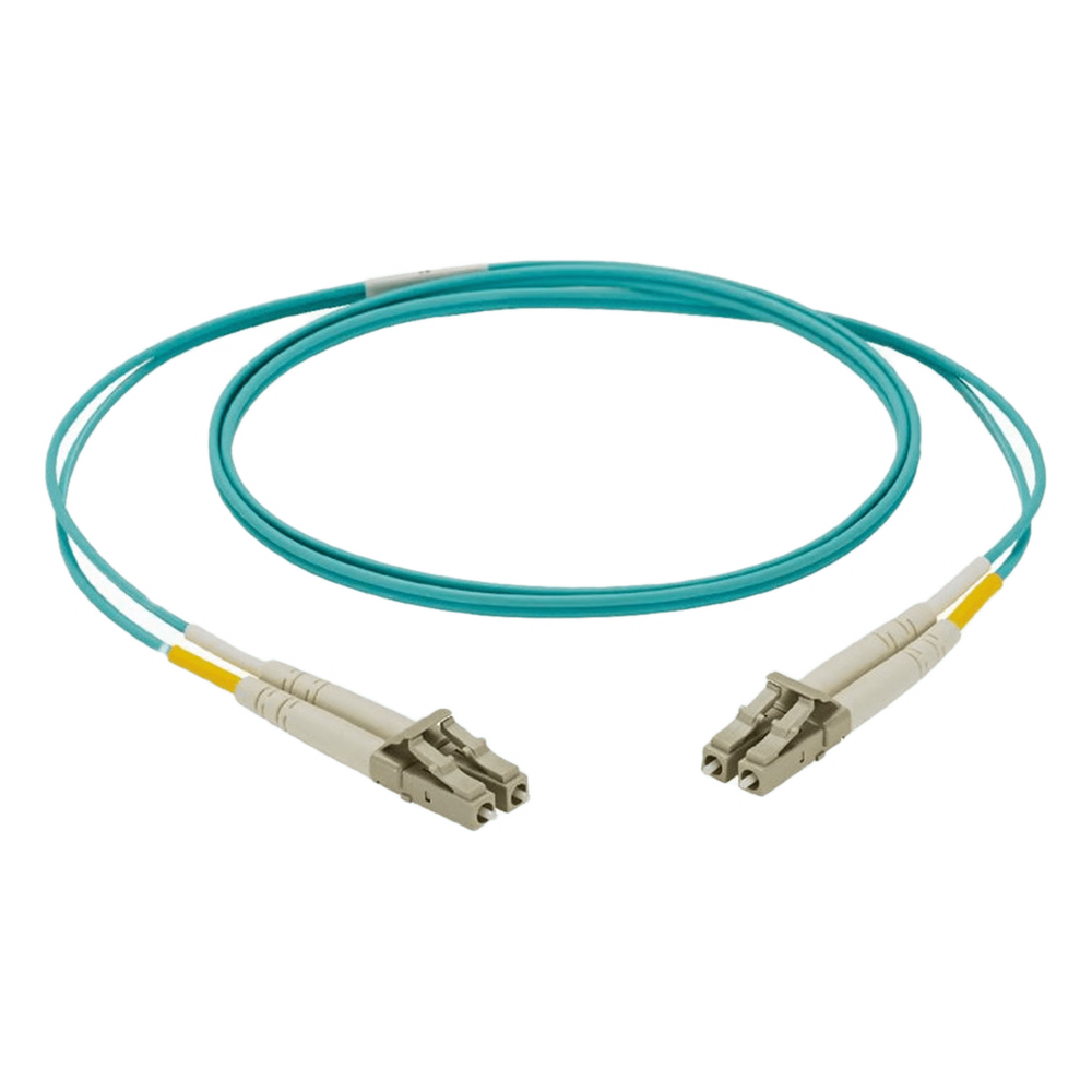 JUMPER DE FIBRA OPTICA MULTIMODO 50/125 OM4, LC-LC DUPLEX, LSZH, COLOR AQUA, 2 METROS