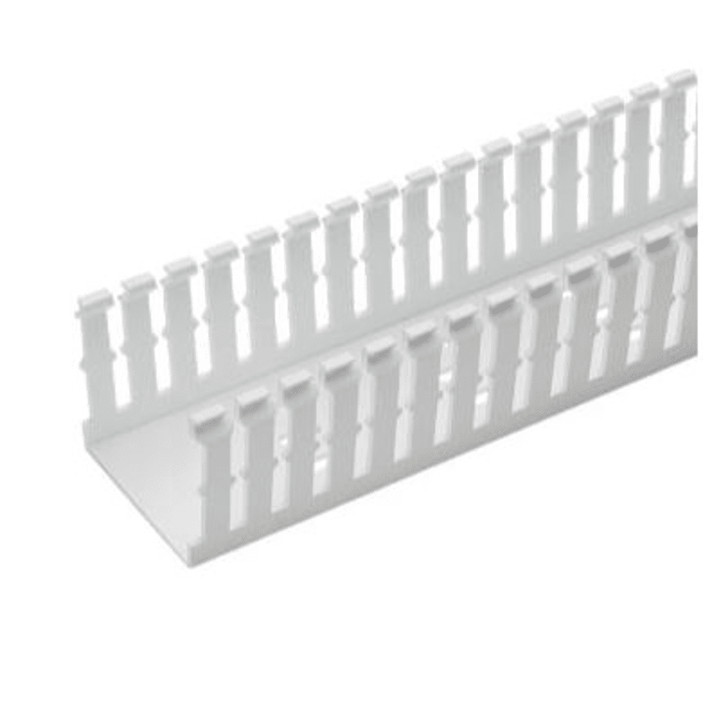 CANALETA RANURADA DE PVC SIN TAPA, TIPO F, 57.2 MM DE ANCHO, 104.1 MM DE ALTO Y 1.8 M DE LARGO, COLOR BLANCO