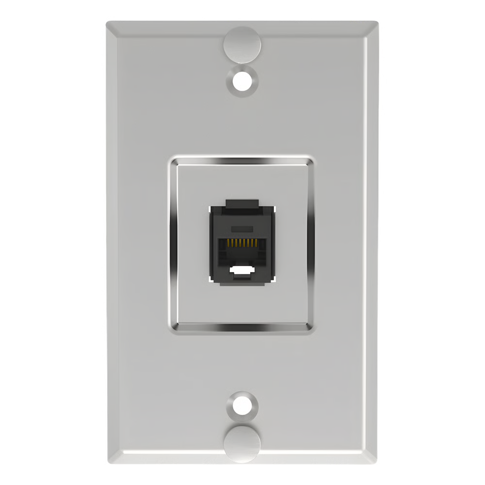 PLACA DE PARED TELEFÓNICA, SALIDA DE 1 PUERTO KEYSTONE, CON JACK CAT5E ESTILO TP, DE ACERO INOXIDABLE