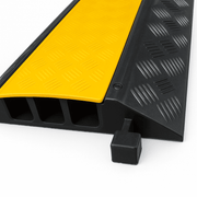 PROTECTOR DE CABLE DE 3 CANALES / BASE DE GOMA Y TAPA DE PLÁSTICO / TAMAÑO DEL CANAL 30X30MM / CAPACIDAD DE CARGA 5 TONELADAS / LONGITUD 90 CM / ANCHO DEL CONTORNO 50 CM / ALTURA 4.5 CM / COLOR AMARILLO-NEGRO / MATERIAL HULE-Acceso Vehicular-ACCESSPRO-Bsai Seguridad & Controles