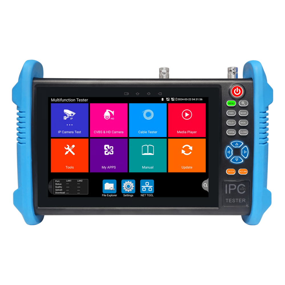 TESTER DE VIDEO PROFESIONAL | PANTALLA 7"|  PRUEBA IP/HD/ANALÓGICAS | TVI/CVI/AHD/CVBS | IP ONVIF | 4K/8K | H.264/H.265 | HDMI | PTZ | SCANNER IP | TDR | SALIDAS 12V/24V/POE | ACTIVACIÓN SIMULTANEA.