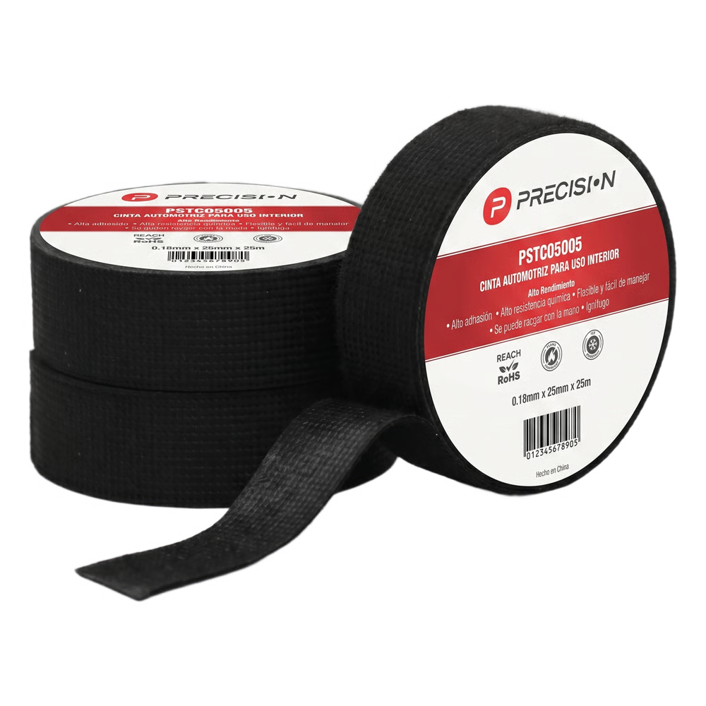 CINTA AUTOMOTRIZ DE FIELTRO PET / ESPESOR 0.28 MM / ANCHO 19 MM / 18 M DE LARGO / APLICACIONES DE PROTECCIÓN MECÁNICA AVANZADA Y REDUCCIÓN DE VIBRACIONES EN CABLEADO / COLOR NEGRO