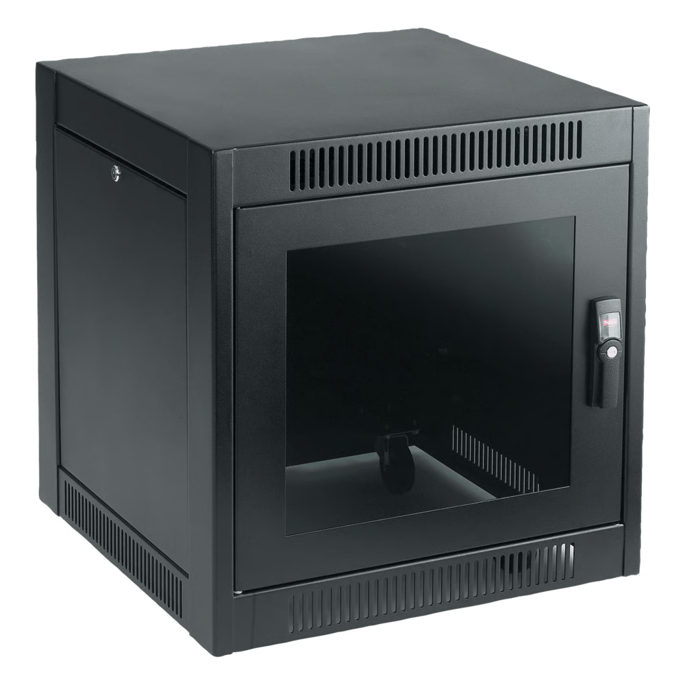 GABINETE SOHO PARA OFICINAS PEQUEÑAS Y HOME OFFICE, 700 X 600 X 900 MM, ACERO NEGRO, 11U, RUEDAS, SISTEMA DE ENFRIAMIENTO PASIVO, PUERTAS CON CERRADURA, PANELES LATERALES EXTRAÍBLES