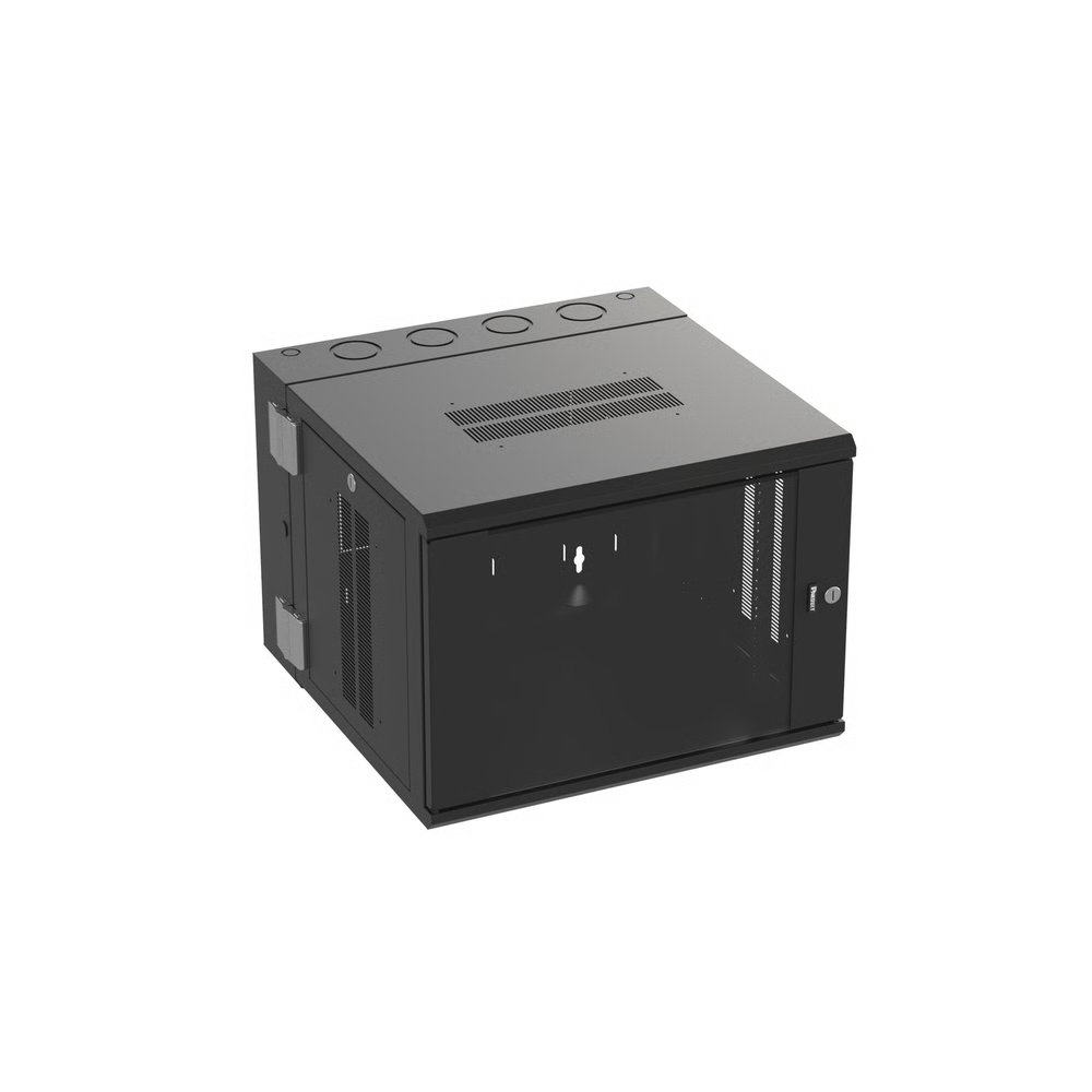 GABINETE PANZONE DE MONTAJE EN PARED, DE 19IN, PUERTA CON VENTANA DE SEGURIDAD, 9 UR, 635MM DE PROFUNDIDAD, COLOR NEGRO