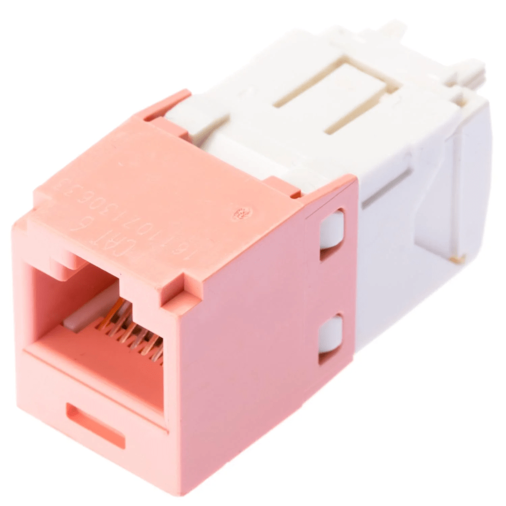 CONECTOR JACK RJ45 ESTILO TG, MINI-COM, CATEGORÍA 6, DE 8 POSICIONES Y 8 CABLES, COLOR ROSA-Cables y Conectores-PANDUIT-Bsai Seguridad & Controles