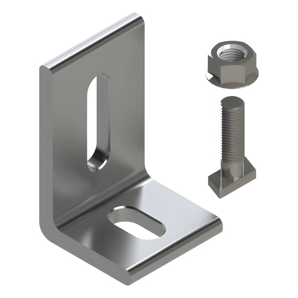 HERRAJE EN L / L FOOT / FIJACIÓN AL SUELO / ALUMINIO SERIE 6000 / ACERO INOXIDABLE / COMPATIBLE CON N RAIL 4.72 / TECHOS PLANOS E INCLINADOS