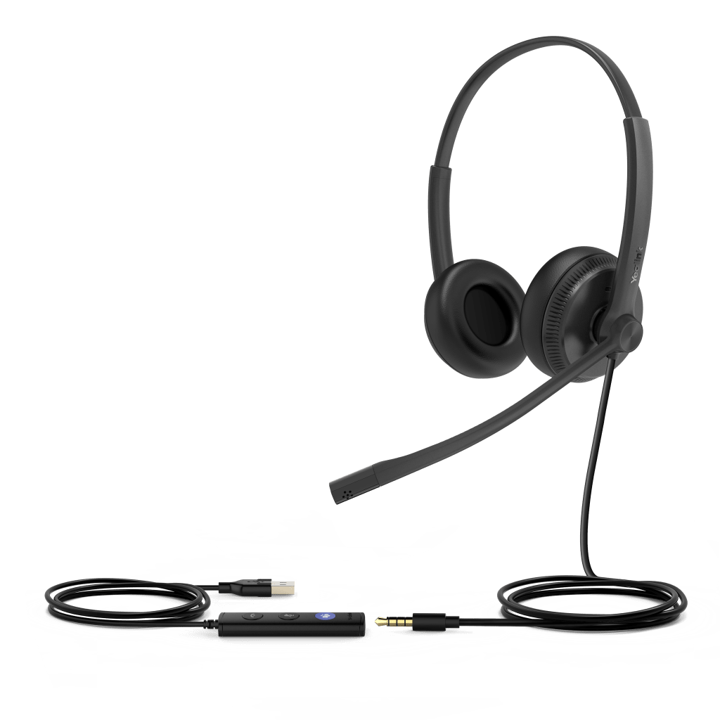 DIADEMA USB ALÁMBRICA YEALINK UH34 DUAL TEAMS C/ ALMOHADILLAS DE CUERO COMPATIBLE CON TELÉFONOS IP YEALINK Y COMPUTADORAS