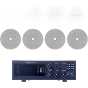 KIT DE AMPLIFICADOR DE 120W PARA ESCRITORIO | 4 ALTAVOCES DE TECHO DE 6" | 20W | SISTEMA 70/100V