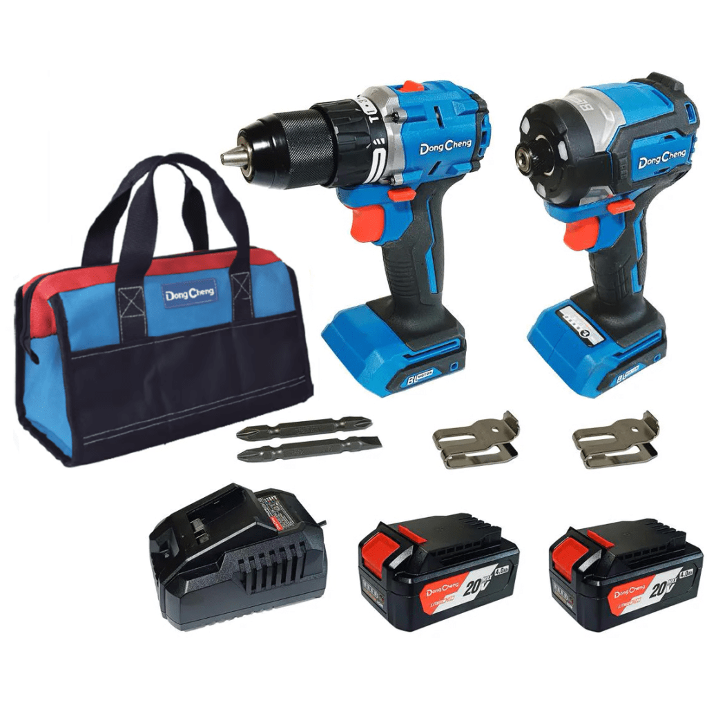 KIT HERRAMIENTA TALADRO MÁS ATORNILLADOR 20V, INCLUYE CARGADOR, 2 BATERÍAS Y BOLSA PARA TRANSPORTE.