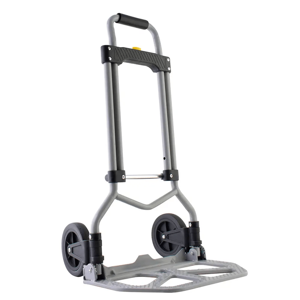 DIABLO PLEGABLE / CAPACIDAD 60 KG / JALADERA DE HULE ESPUMA / BOTÓN DESPLIEGUE RÁPIDO / BASE ACERO ANTIDERRAPANTE / LLANTA HULE DURADERA / TRANSPORTE COMPACTO