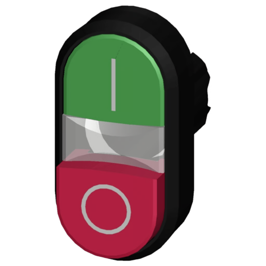 BOTÓN DOBLE TIPO DOMINO DE PLÁSTICO 3SU10003BB420AK0, SON HOLDER NI BLOQUE DE CONTACTOS, COLOR VERDE/ROJO