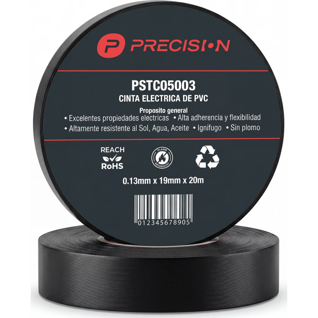 CINTA DE AISLAR DE VINILO PVC / USO GENERAL / ESPESOR 0.13 MM / ANCHO 19 MM / 20 M DE LARGO / COLOR NEGRO