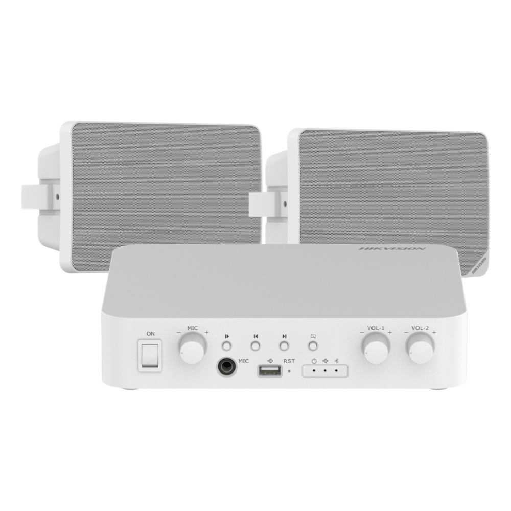 HIKVISION DS-QAEKIT/ST - KIT AMPLIFICADOR / 80W / 2 ZONAS / BLUETOOTH USB RCA MICRÓFONO / 100V 70V / 2 ALTAVOCES