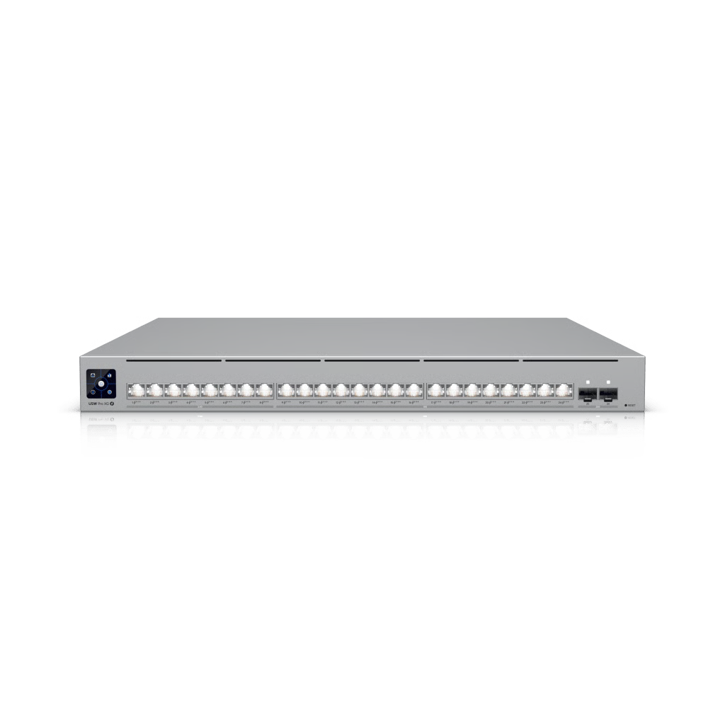 UNIFI SWITCH USW-PRO-XG-24-POE / CAPA 3 / 24 PUERTOS POE+++ (16 × 10 GBE, 8 × 2,5 GBE) + 2 PUERTOS SFP28 25 G / 720 W POE TOTAL
