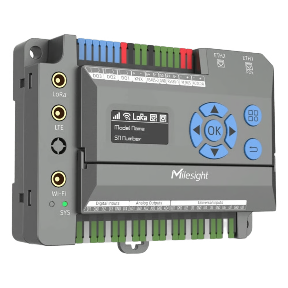GATEWAY IOT LORAWAN PARA AUTOMATIZACIÓN DE EDIFICIOS / QUAD-CORE 1.5 GHZ / 8 CANALES LORAWAN / 2,000 DISPOSITIVOS / EDGE COMPUTING / 4G LTE / KNX + BACNET + MODBUS / RS485 + M-BUS