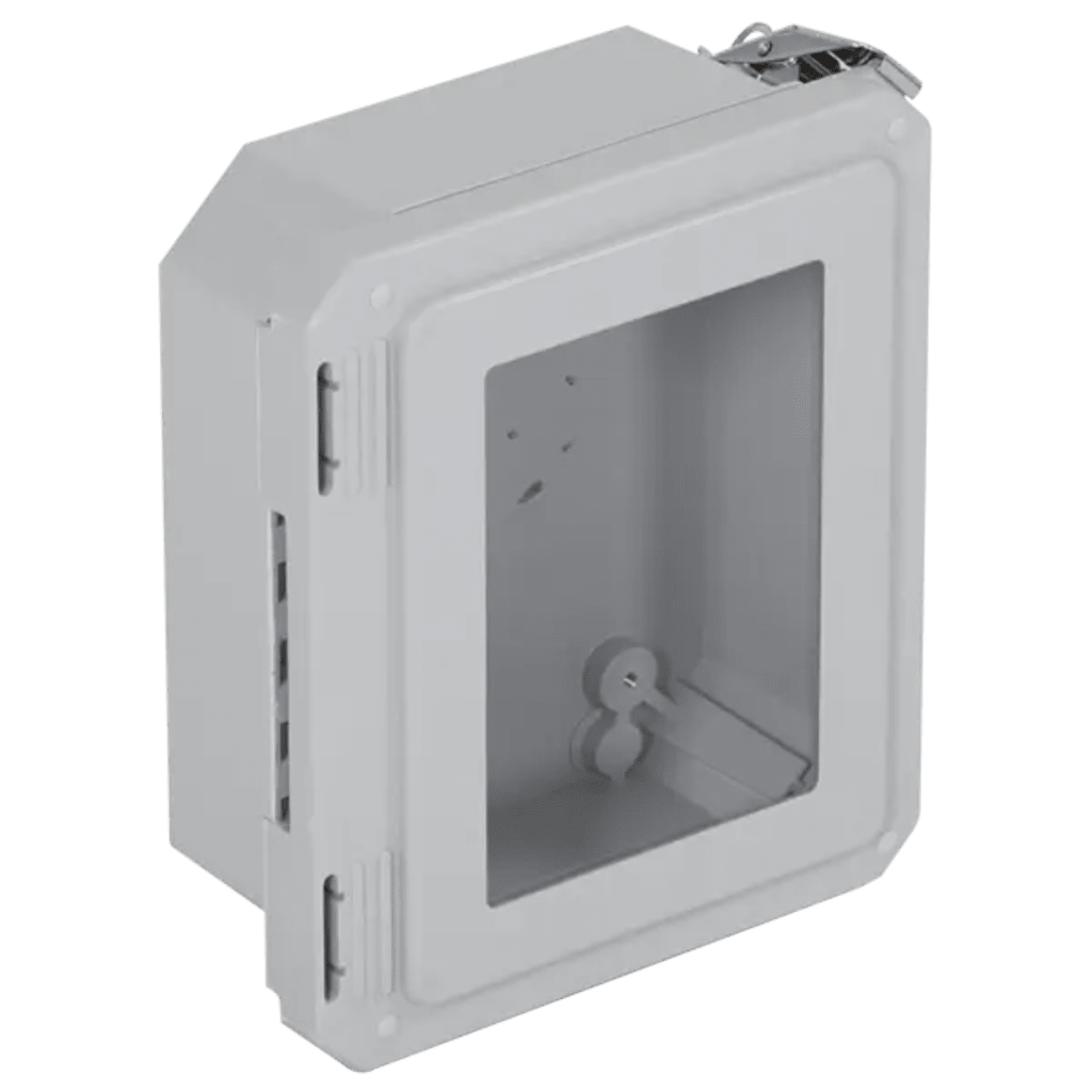 CAJA IMPERMEABLE DE FIBRA DE VIDRIO, 8.77" (22.27CM) ALTO X 6.77" (17.19CM) ANCHO X 4.06" (10.31CM), CON VENTANILLA, LISTADO UL/CUL, HECHO EN EE.UU, SERIE ENVIROARMOUR®