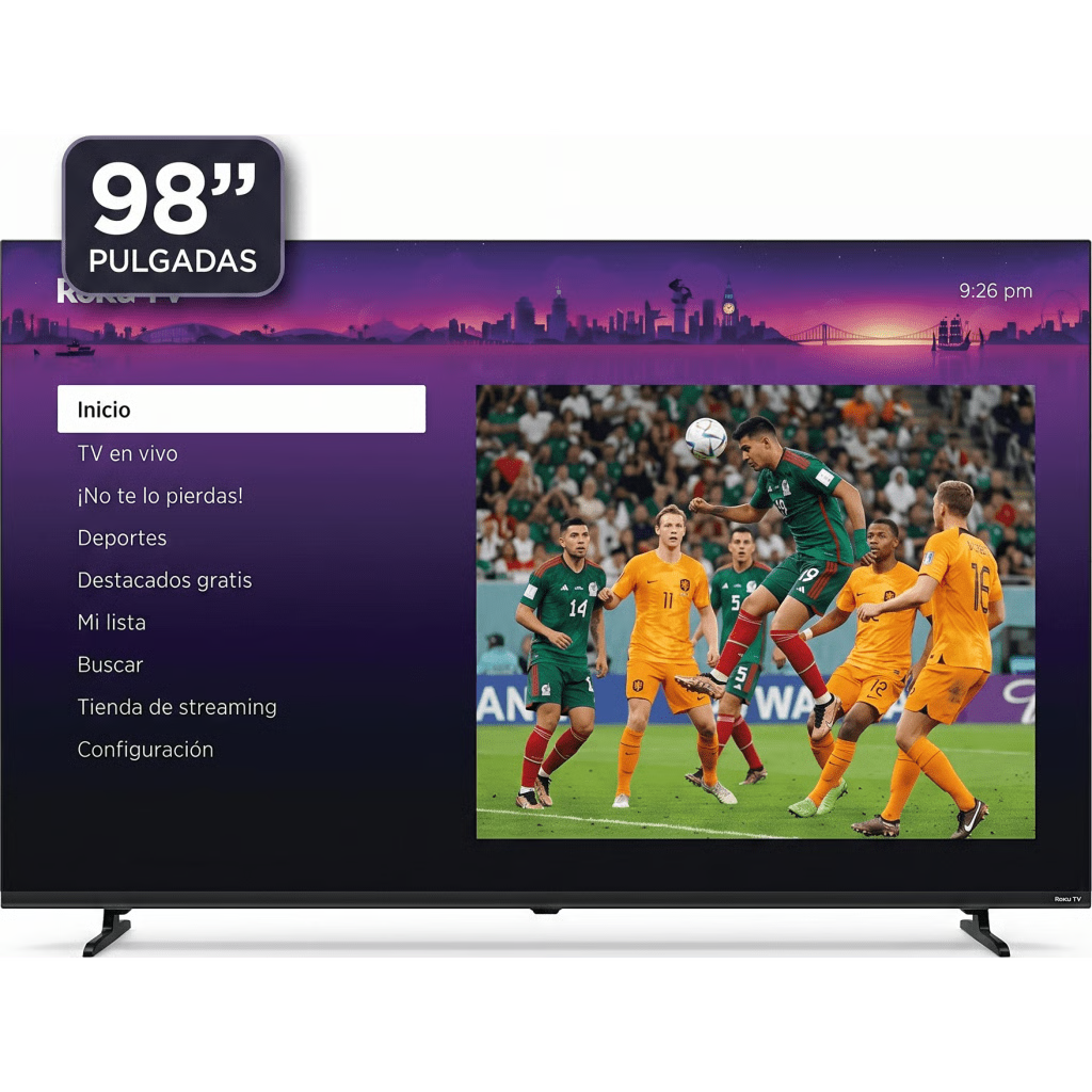SMART TV 98 PULGADAS QLED 4K ULTRA HD CON ROKU TV / PANTALLA GIGANTE 2.19M × 1.25M / 1.07 MIL MILLONES DE COLORES / AUDIO DOLBY 12W+12W / 3 HDMI CON ARC-CEC / WIFI / IDEAL PARA SALA, NEGOCIOS Y DIGITAL SIGNAGE