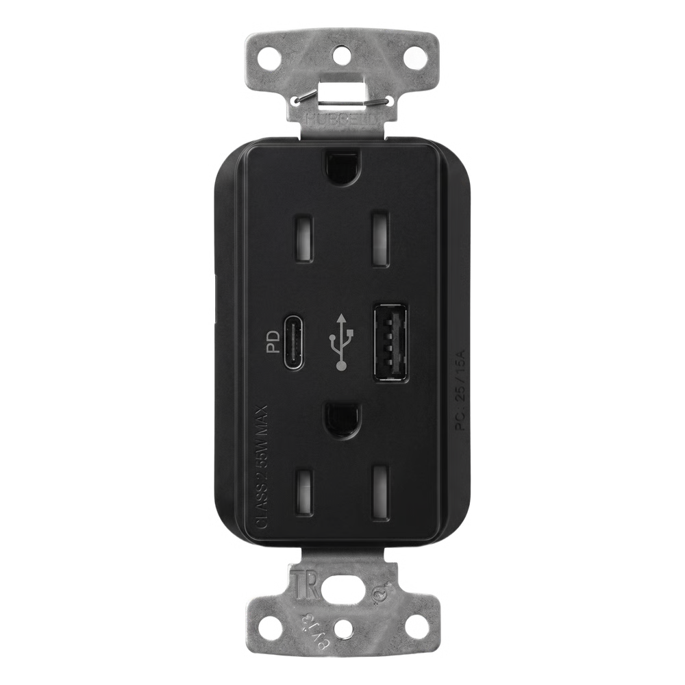 RECEPTÁCULO USB LUTRON / 15 A 125 V~ / TIPO A+C / POWER DELIVERY 55 W / TAMPER RESISTANT / CLARO SATIN MIDNIGHT