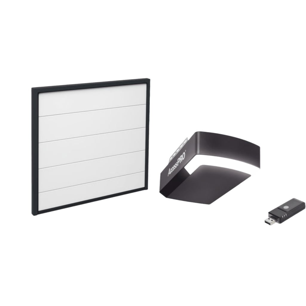 KIT PUERTA DE GARAGE 18X9 PIES (5.49 X 2.74 M) / MOTOR DC 1/2 HP / INSULADA / ACTIVACIÓN WIFI / HASTA 50 CONTROLES / LÁMINA CALIBRE 26