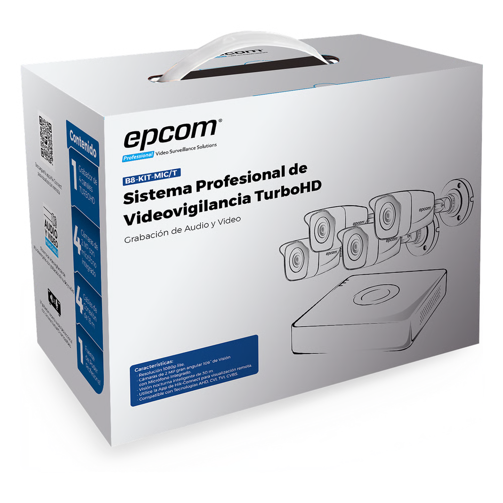 (MICRÓFONO INTEGRADO + DETECCIÓN DE MOVIMIENTO 2.0) KIT TURBOHD 1080P LITE / DVR 4 CANALES / AUDIO POR COAXITRON / 4 CÁMARAS BALA DE METAL CON MICRÓFONO INTEGRADO