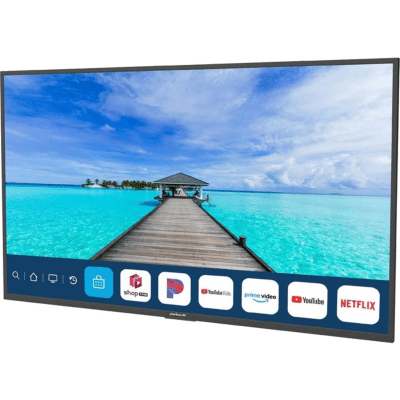 SMARTTV PARA EXTERIORES / 55" 4K UHD / 500 NITS / SOL PARCIAL / WEBOS / IP54 / -30°C A 50°C / SOPORTE DE PARED INCLINADO