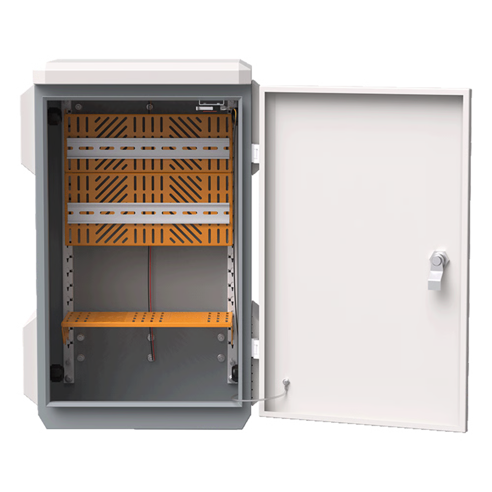 GABINETE DE ACERO VENTILADO PARA EXTERIOR 680 X 480 X 315 MM CON RIELES DIN Y 4 PLACAS LATERALES PARA MONTAJE DE EQUIPOS POR FUERA