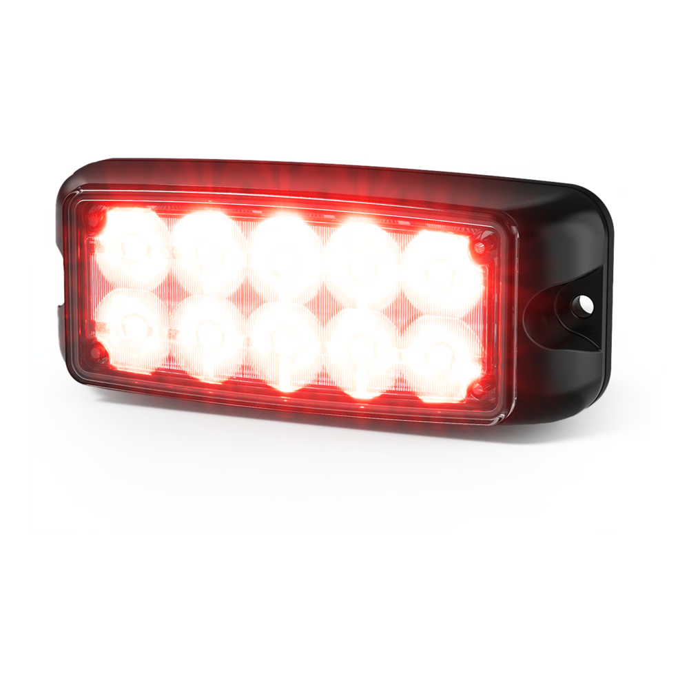 LUZ DE ADVERTENCIA DE 10 LED, ROJO/AZUL, 5X2 PULGADAS, LENTE TRANSPARENTE, BISEL NEGRO