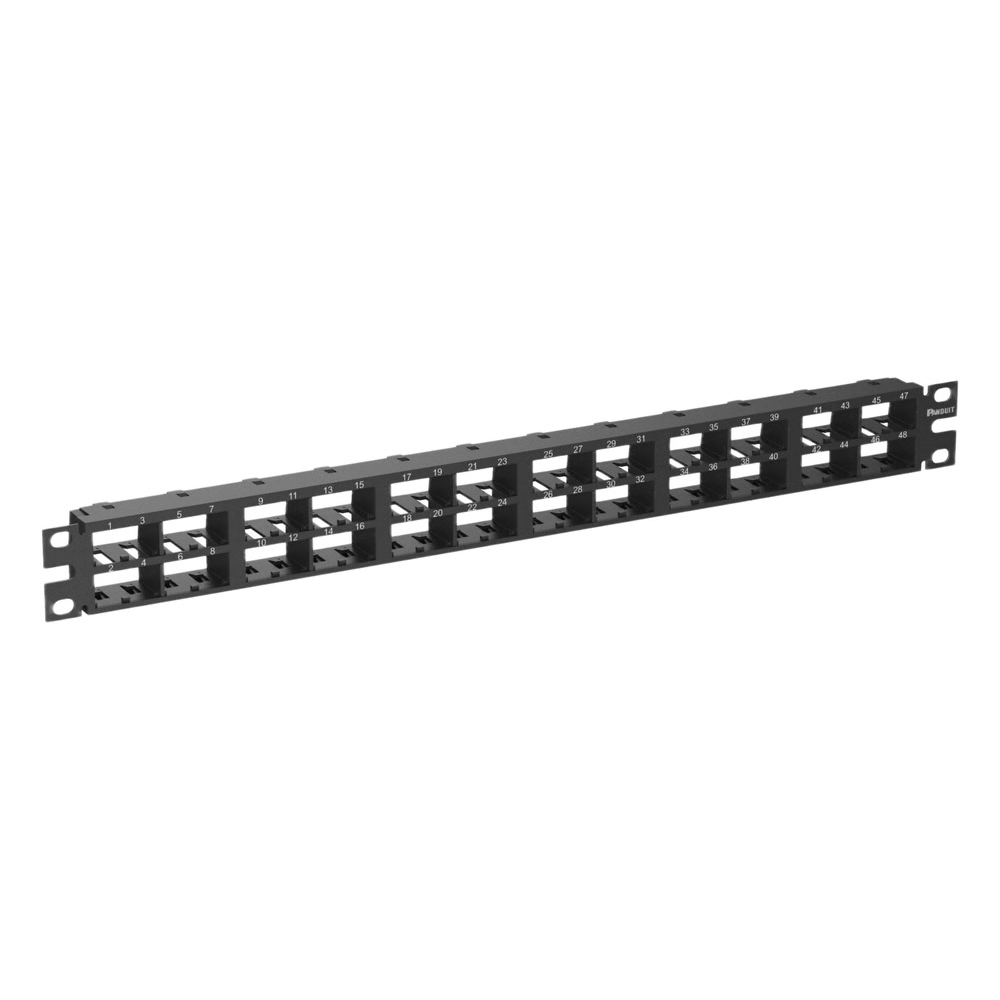 PANEL DE PARCHEO MODULAR MINI-COM (SIN CONECTORES), PLANO, SIN BLINDAJE, ALTA DENSIDAD, NÚMEROS PRE-IMPRESOS, DE 48 PUERTOS, 1 UR