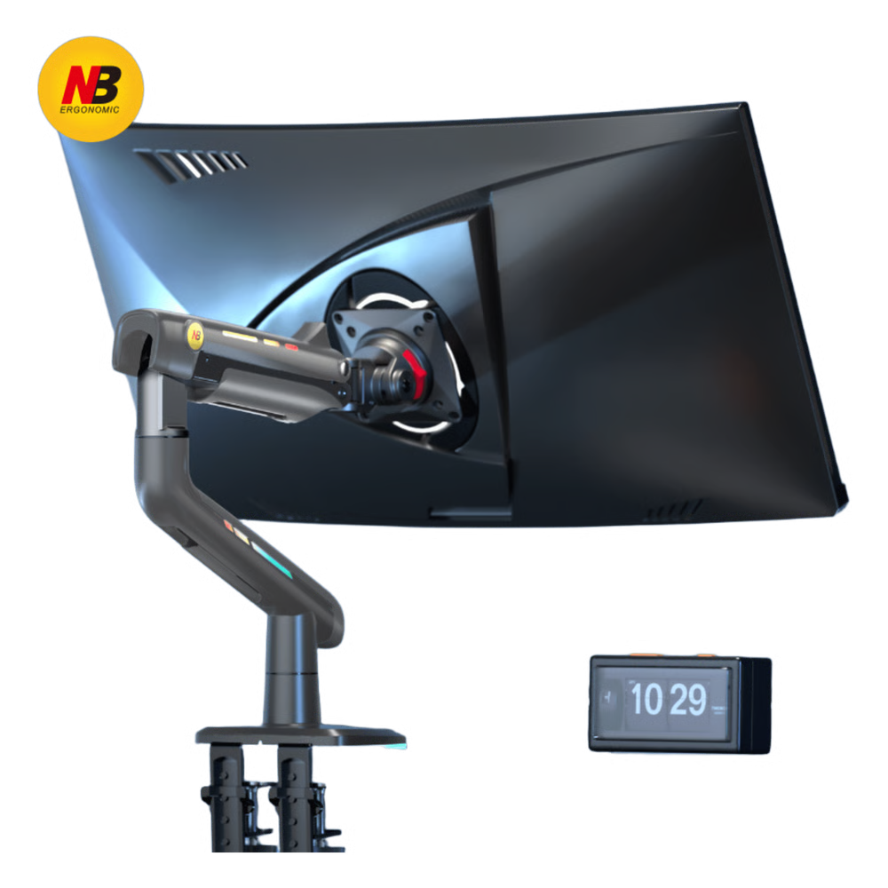 SOPORTE MECÁNICO GAMING NB F5 / MONITORES DE 32" A 60" / VESA 75X75 Y 100X100 MM / CARGA 2-20 KG (4.4-44 LBS) / ILUMINACIÓN RGB / SISTEMA DE RESORTE DE ALTA PRECISIÓN