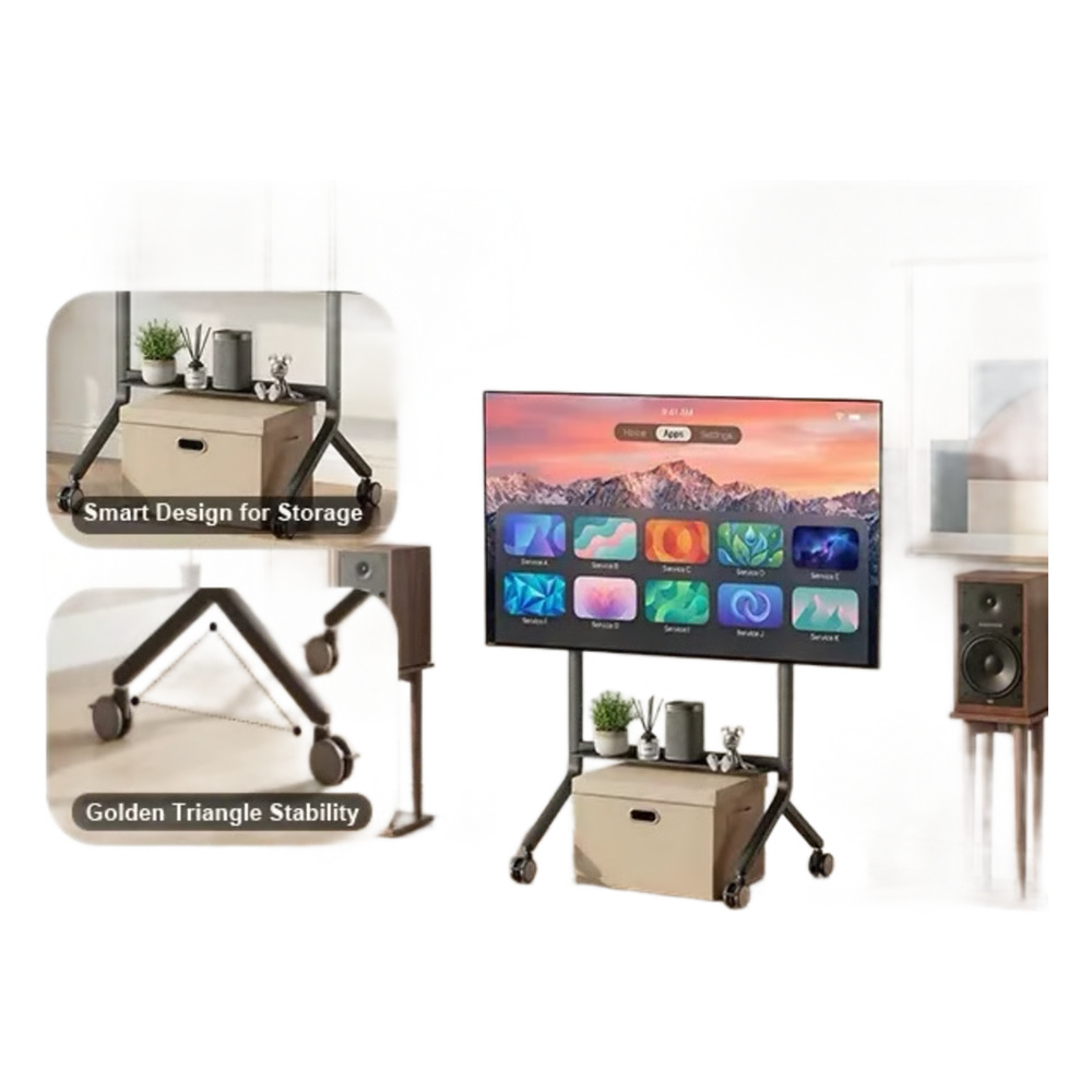 SOPORTE DE PANTALLA CON RUEDAS / COMPATIBLE CON MONITORES DE 55"A 90" / BASE PARA COLOCAR ACCESORIOS ADICIONALES / VESA 200*200 - 800*500/ CARGA MÁXIMA: 90.9KG (200LBS)