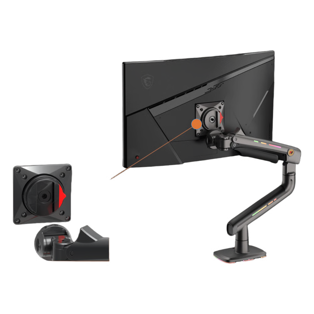 SOPORTE MECÁNICO GAMING NB F5 / MONITORES DE 32" A 60" / VESA 75X75 Y 100X100 MM / CARGA 2-20 KG (4.4-44 LBS) / ILUMINACIÓN RGB / SISTEMA DE RESORTE DE ALTA PRECISIÓN