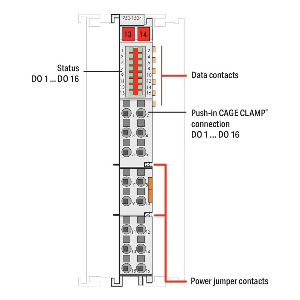 MÓDULO DE SALIDA DIGITAL / 16 CANALES / 24 V DC / 0.5 A POR CANAL / PUSH-IN CAGE CLAMP® / IP20 / AISLAMIENTO GALVÁNICO 500 KV / CARRIL DIN-35