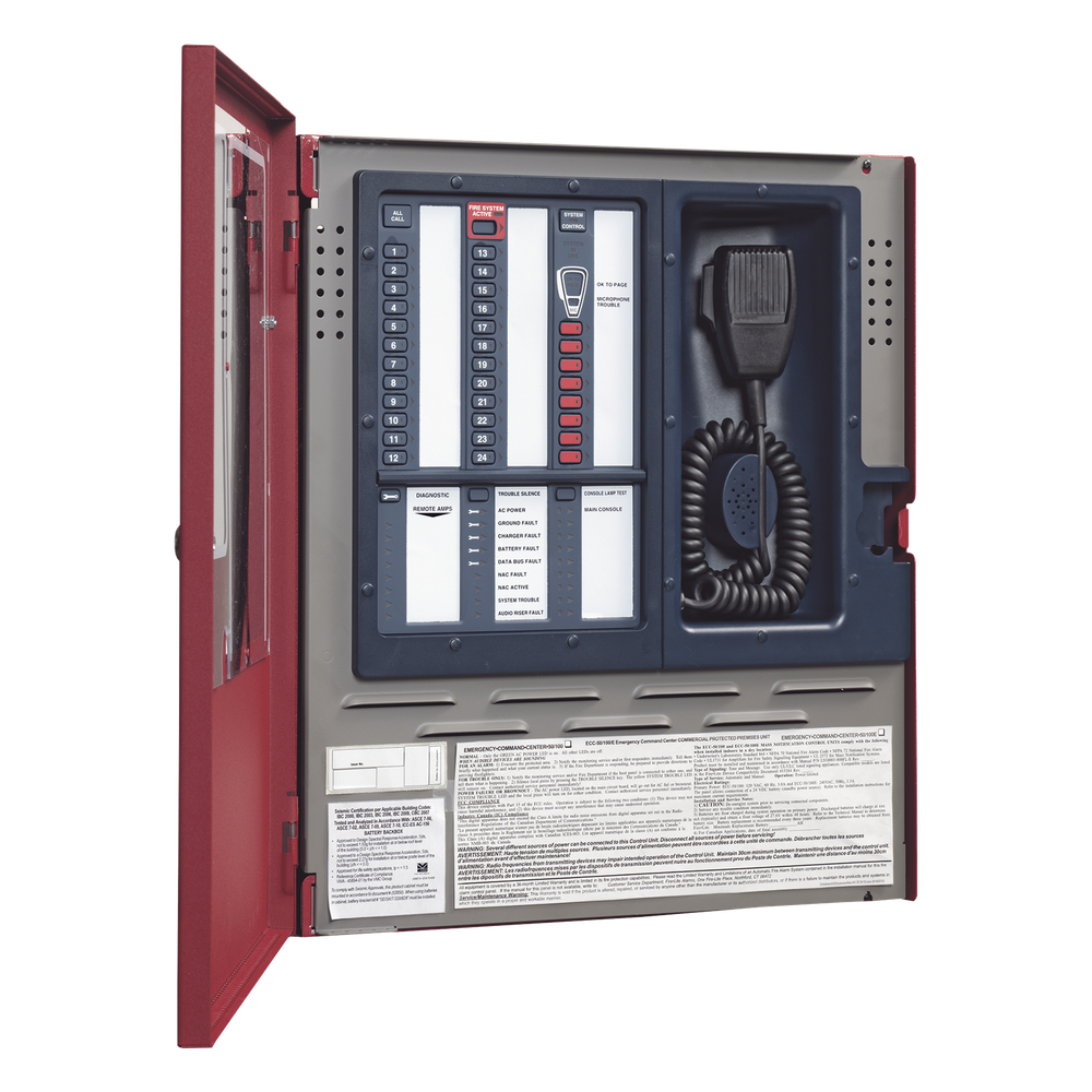 FIRE-LITE ECC-50/100 - CENTRO DE COMANDO DE EMERGENCIA / 50 W AMPLIABLE A 100 W / 8 CIRCUITOS DE ENTRADA / 14 MENSAJES G