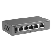 SWITCH CAPA 2 GESTIONADO EN LA NUBE / 5 PUERTOS GIGABIT / SWITCHING 10 GBPS / FORWARDING 7.44 MPPS / DISEÑO SIN VENTILADOR / PROTECCIÓN 6 KV / MODO CCTV DE UN CLIC / 32 VLANS / GABINETE METÁLICO / RUIJIE CLOUD