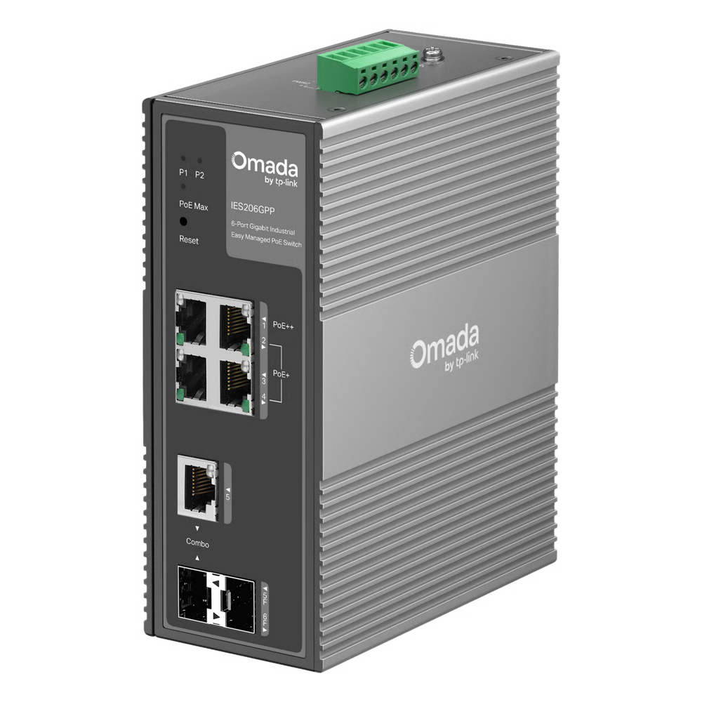 SWITCH INDUSTRIAL EASY MANAGED / 6 PUERTOS GIGABIT (4 POE) / 120W POE BUDGET / IP40 / -40°C A 75°C / 6KV PROTECCIÓN RAYOS / CLOUD MANAGEMENT OMADA / DIN-RAIL