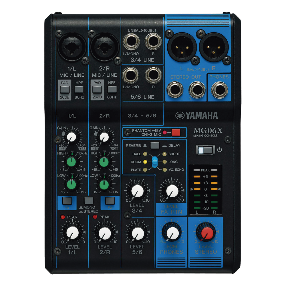 YAMAHA MG-06X - MEZCLADORA DE AUDIO / 6 CANALES / 2 ENTRADAS MICRÓFONO + 4 ENTRADAS LÍNEA / EFECTOS SPX INTEGRADOS / PHA