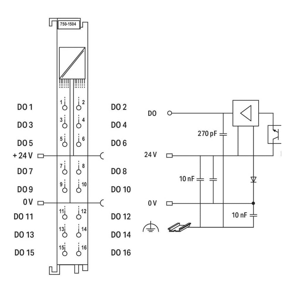 MÓDULO DE SALIDA DIGITAL / 16 CANALES / 24 V DC / 0.5 A POR CANAL / PUSH-IN CAGE CLAMP® / IP20 / AISLAMIENTO GALVÁNICO 500 KV / CARRIL DIN-35