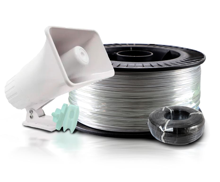 KIT DE ACCESORIOS PARA CERCA ELECTRICA PAAMON/ PAM-CAC600 CABLE ALAMBRE DE ALUMINIO - CABLE DOBLE AISLADO DE ALTO VOLTAJE 100MT - PAM-AISPASOW AISLADORES DE PASO - PAM-AISESQUINAW AISLADORES DE ESQUINA - PAM-SRE30W SIRENA 30W-Cercas electrificadas-PAAMON-Bsai Seguridad & Controles