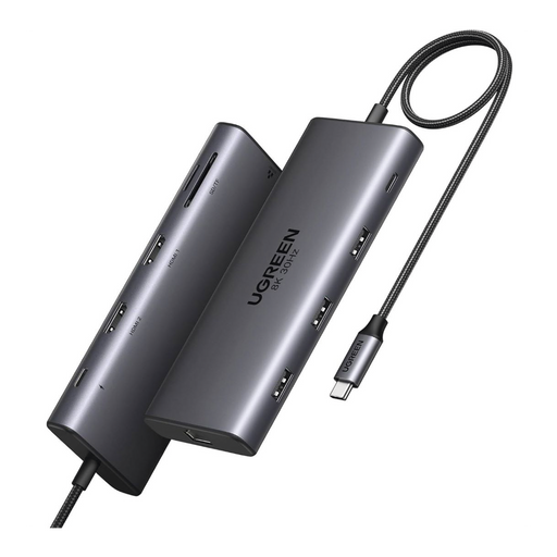 HUB USB-C (DOCKING REVODOK PRO 210) 10 EN 1 | 2 PUERTOS HDMI 8K,4K@60HZ | 3 USB-A | USB-C (5GBPS) | USB-C PD CARGA 100W | RJ45 (GIGABIT ETHERNET) | LECTOR TARJETAS SD + MICRO SD (TF) SIMULTÁNEO | CARCASA DE ALUMINIO.-PC y Smartphones-UGREEN-15534-Bsai Seguridad & Controles