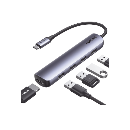 ADAPTADOR USB-C A 4 PUERTOS USB 3.0 + 1 PUERTO HDMI 4K 30HZ-Megafonia y Audioevacuacion-UGREEN-20197-Bsai Seguridad & Controles