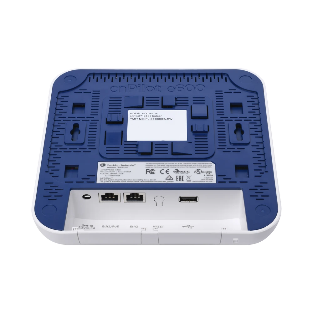 ACCESS POINT WIFI CNPILOT E600 INDOOR PARA ALTA COBERTURA Y DENSIDAD DE USUARIOS, DOBLE BANDA, WAVE 2, MU-MIMO 4X4, ANTENA BEAMFORMING OMNIDIRECCIONAL, HASTA 512 CLIENTES-Redes WiFi-CAMBIUM NETWORKS-Bsai Seguridad & Controles